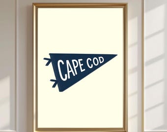 Cape Cod Wall Art Print – Vintage Style Nautical Pennant, Cape Cod Decor, Coastal Dorm Art, Digital Download