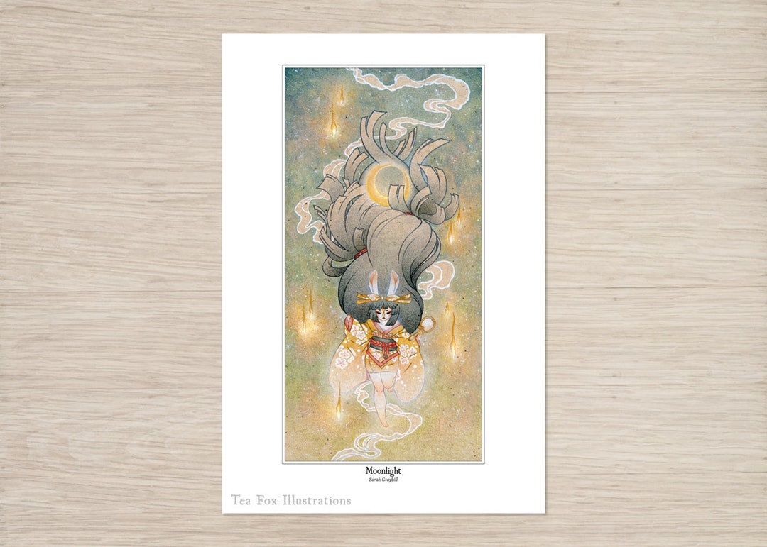 Art Poster: Moon Rabbit Descends in Clouds and Spirit Fire, Japanese ...