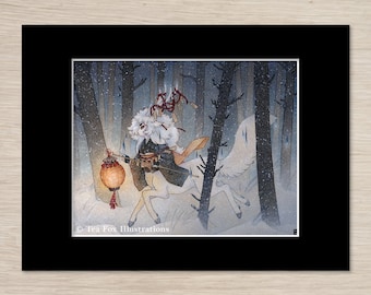 Forest Spirit with Lantern, Japanese Folklore, 8x10 Lustre Print with 11x14 Black Mat