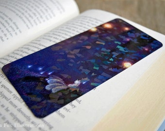 Kitsune Casts Foxfire in Dark Forest, Fox Japanese Folklore, Holographic Bookmark Book Accessory