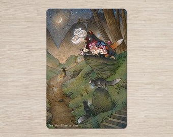 Kitsune Spirits Cast Illusion Spell on Traveler, Fox Yokai Japanese Folklore, Postcard Gift