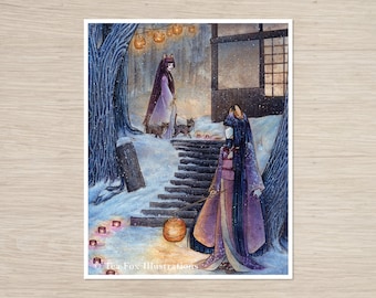 Meeting of the Kitsune and Bakeneko, 8x10 Matte Art Print on Cotton Rag Paper