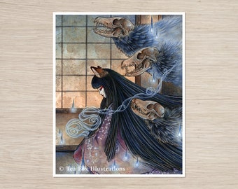 Fox Woman and her Haunting Demons, 8x10 Matte Art Print on Cotton Rag Paper