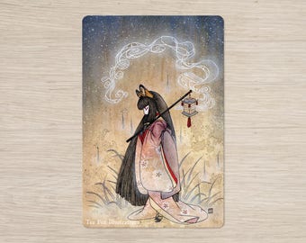 Fox Woman in Reverie, Kitsune Yokai Spirit Folklore japonais, Cadeau de papeterie de carte postale