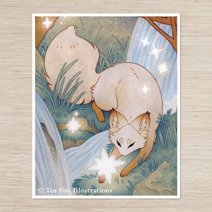 Renard blanc attirant l'étoile, carte de tarot pain, impression d'art mat 8 x 10 sur papier chiffon de coton