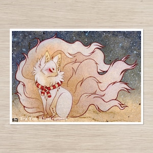 Celestial Kitsune Guardian, impression d'art mat 5 x 7 pouces sur papier chiffon de coton