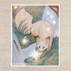 Renard blanc attirant l'étoile, carte de tarot pain, impression d'art mat 11 x 14 sur papier chiffon de coton