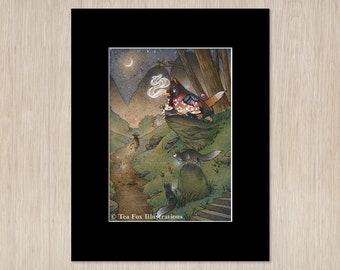 Kitsune Spirits jette un sort d'illusion sur le voyageur, impression lustre 5 x 7 avec noir mat 8 x 10