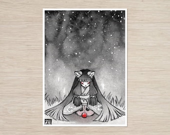 Fox Spirit with Jewel, Kitsune Japanese Folklore, 5x7 Matte Art Print on Cotton Rag Paper