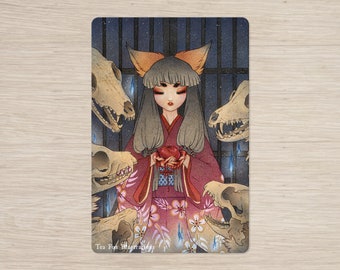 Fox Woman Holding Heart, Kitsune Spirit Macabre Yokai Folklore, Postcard Gift