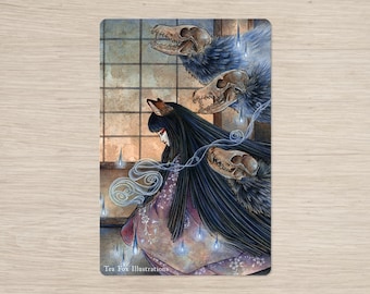 Fox Woman and her Haunting Demons, Kitsune Japanese Folklore, Postcard Gift