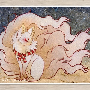 Gardien de l'esprit renard céleste, folklore japonais Kitsune Yokai, impression d'art mat 11 x 14 sur papier chiffon de coton
