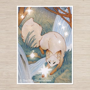 Renard blanc attirant l'étoile, carte de tarot pain, impression d'art mat 5 x 7 sur papier chiffon de coton
