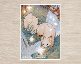 White Fox Catching Star, Loaf Tarot Card, 5x7 Matte Art Print on Cotton Rag Paper