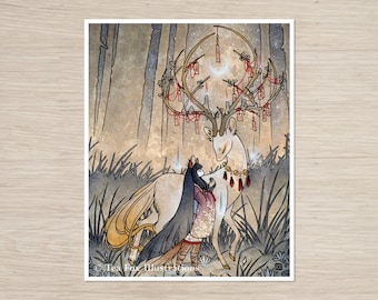 Kitsune Bargain with the Wish Spirit, Japanese Folklore, 8x10 Matte Art Print on Cotton Rag Paper