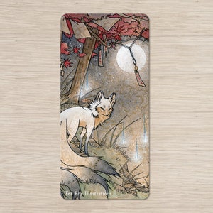 Kitsune Casts Foxfire in Dark Forest, Fox Japanese Folklore, Holographic Bookmark Book Accessory image 2