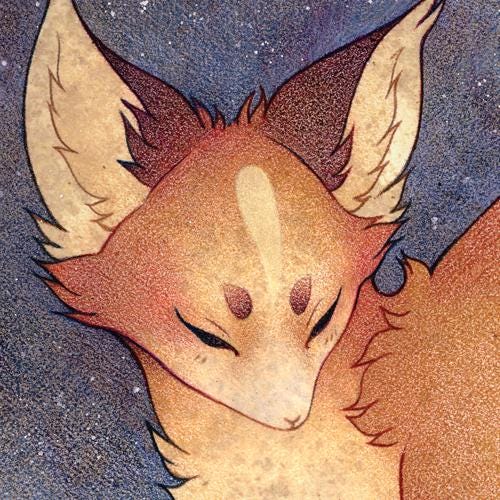 Kitsune Art Print: Fox Woman in Reverie, Japanese Folklore