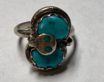 Vintage Zuni Effie C Vintage Sterling Silver Turquoise Snake Ring Size 6 1/2