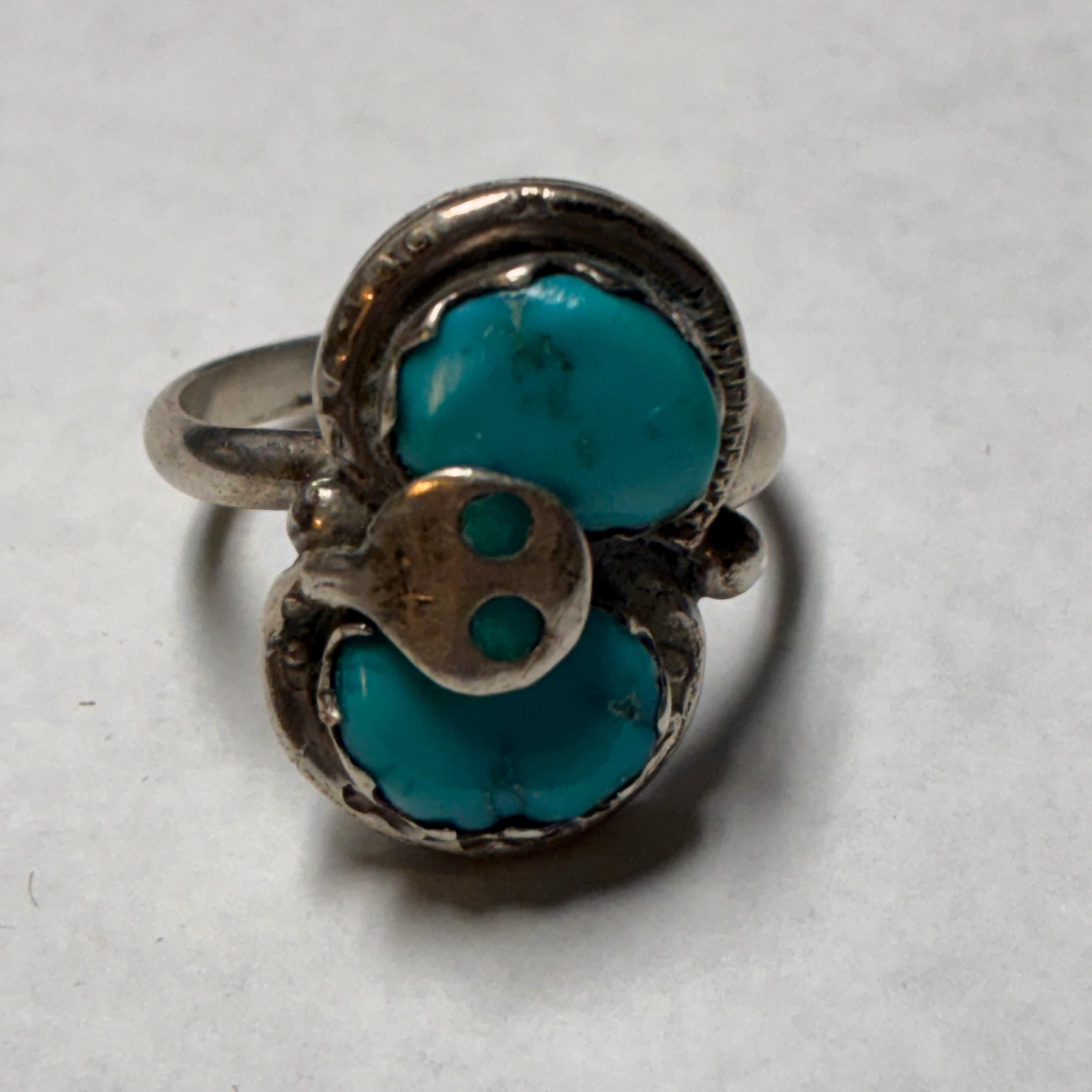 ZUNIズニ族　EFFIE C リング　ヴィンテージ Vintage Signed EFFIE C ZUNI CALAVAZA Silver Turquoise