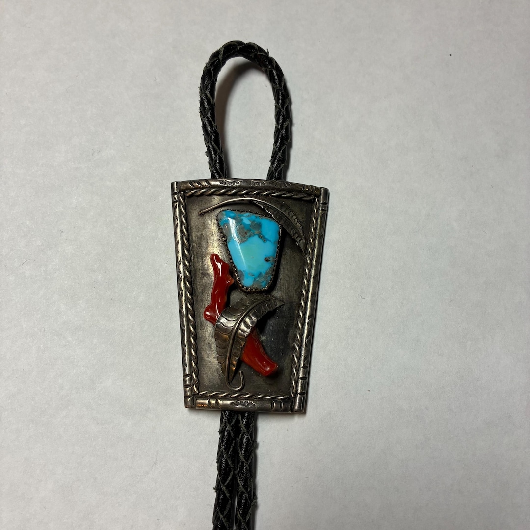 Vintage Sterling Silver Navajo Turquoise and Coral Men’s Bolo Tie - Etsy