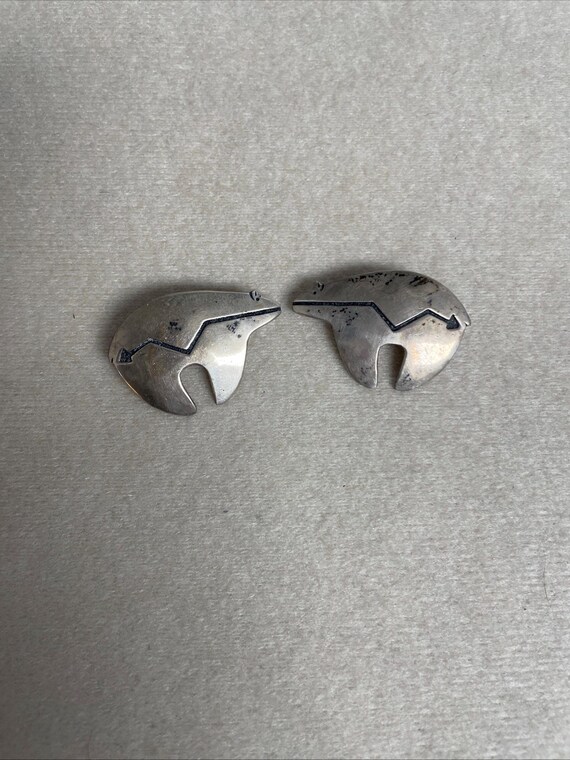 Vintage Navajo Spirit Bear Sterling Silver Stud Earrings