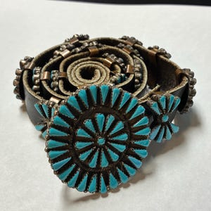 Vintage Sterling silver 20pc Navajo handmade needlepoint turquoise Concho belt