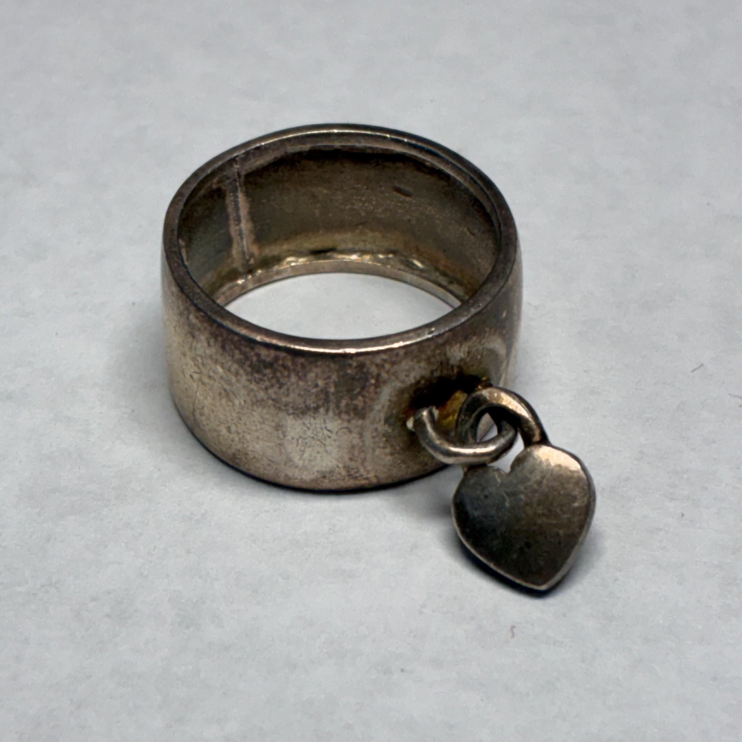 Bague vintage en argent sterling à breloques coeur taille 6