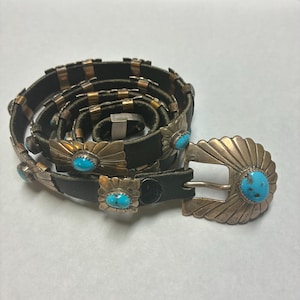 Vintage Sterling silver Navajo handmade nugget turquoise 22pcs Concho Belt