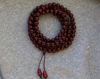 Auténtico collar de sándalo indio / 108 cuentas de mala / Hoja pequeña de sándalo rojo / Pulsera de meditación / Pterocarpus santalinu