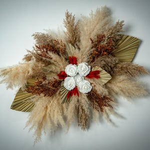 Decorazione da parete in stile boho con fiori secchi, ghirlanda di erba della pampa e foglie di palma per matrimoni/feste/casa, regalo unico, decorazione rustica da fattoria multi-scena.