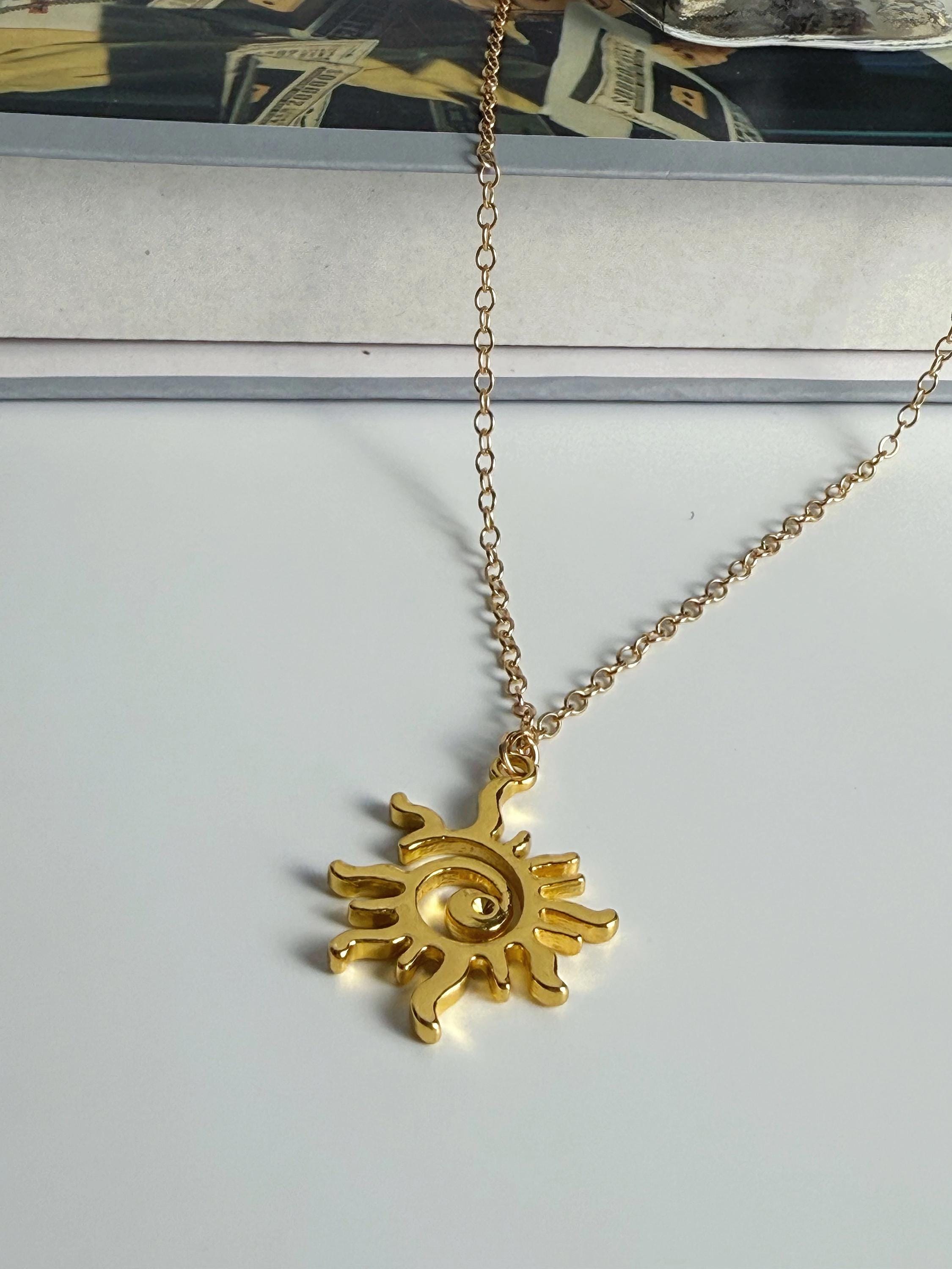 Sun Spiral Pendant Necklace: Gold Electroplated Alloy Unisex Jewelry