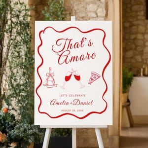 That&#39;s Amore Engagement Party Welcome Sign, Hand Drawn Italian Decor, Custom Whimsical Editable Template for Italian Theme, The Night Before