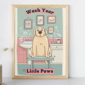 Letrero &quot;Lávate las Patitas&quot;, Arte para el Baño con Perros, Impresión Divertida de Higiene, Decoración de Pared Infantil, Póster Divertido de Animales, Descarga Instantánea para Amantes de las Mascotas