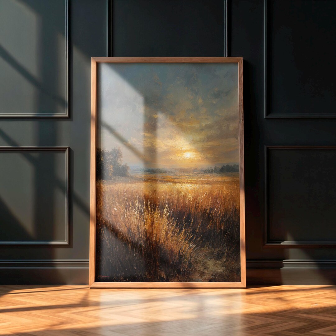 Golden Field Sunset Print, Warm Autumn Landscape Painting (digital ...