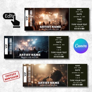 Editable Concert Ticket Template, Printable Event Ticket, Custom Surprise Ticket Gift, DIY Concert Ticket, Concert Ticket Free Canva