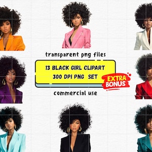 13 Black Girl Clipart PNG + Bonus, Afro Women Sublimation, Big Hair Afro Clipart, Melanin Queen, Black Girl Magic, Digital Download