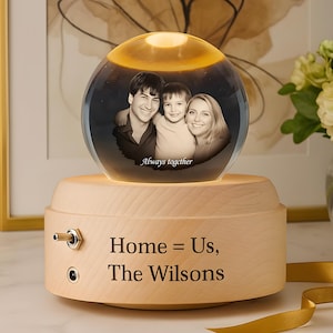 Custom 3D Photo Crystal Music Box,Personalized Engraved Photo Music Keepsake Gift For Anniversary, Wedding & Memorials,Christmas photo gift