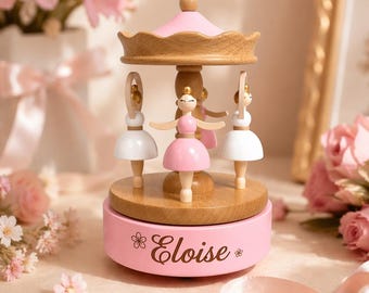 Personalized Blonde Ballerina Music Box for Girls, Engraved Name Musical Box, 1st Birthday Gift for Daughter Granddaughter, Nursery Decor