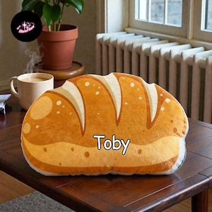 Personalized Bread Pillow, Custom Name Loaf Cushion, Cute Food Cartoon Throw Pillow, Kids Room Decor, Funny Gift For Children