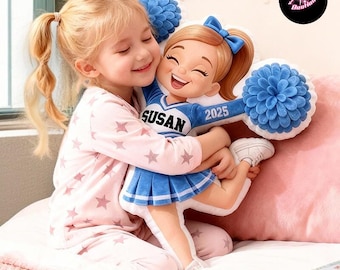 Personalized Cheerleader Girl Pillow, Custom Name and Year Plush Pillow, Cute Cheer Gift for Girls