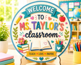 Custom Teacher Name Classroom Sign, Personalized Wooden Door Hanger, Appreciation Gift and School Decor for Educators