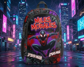 Personalized Spiderman Backpack Set, Miles Morales School Bag with Lunch Tote and Pencil Case, Birthday Gift for Kids