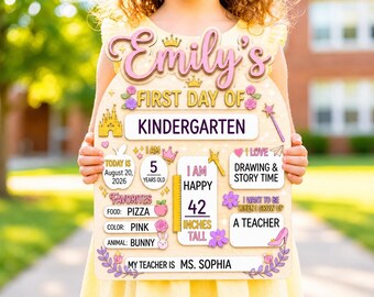 Personalized Disney Princess Back to School Sign, Disney First Day of School Photo Prop, Interchangeable School Board