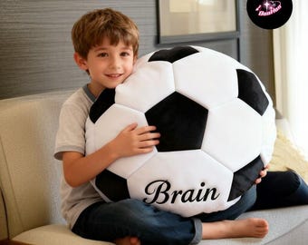 Personalized Soccer Ball Pillow, Custom Name Football Cushion, Kids Sofa Decor, Sports Room Pillow, Christmas Gift for Children