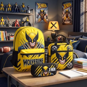 Personalized Wolverine Backpack Set, Custom Superhero School Bag with Lunch Bag and Pencil Case for Kids