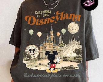 Disneyland California Vintage Tee, Mickey Mouse Castle Shirt, Retro Space Mountain and Ferris Wheel Tee, The Happiest Place on Earth Shirt