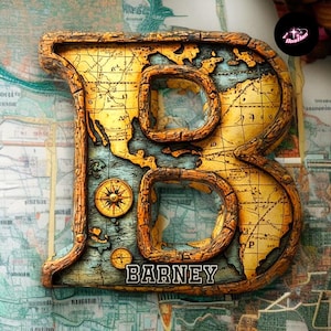 Personalized Nautical Letter 2D Pillow, Custom Name Initial Pillow, Ocean Map Alphabet Cushion, Cool Gift for Kids