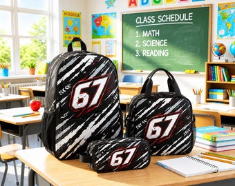 67 School Backpack Bundle, Personalized Student Bag Set with Lunch Tote and Pencil Pouch, Six seven Backpack