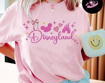 Embroidered Disneyland Shirt, Coquette Pink Disney Tee, Bow Mickey Castle Embroidery, Girly Disney Park Outfit, Disneyland Trip Gift