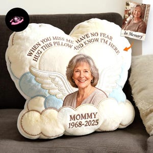 Personalized Memorial Angel Pillow, Custom Photo Remembrance Cushion, In Memory Pillow, Sympathy Gift for Loss of Mom, Bereavement Keepsake